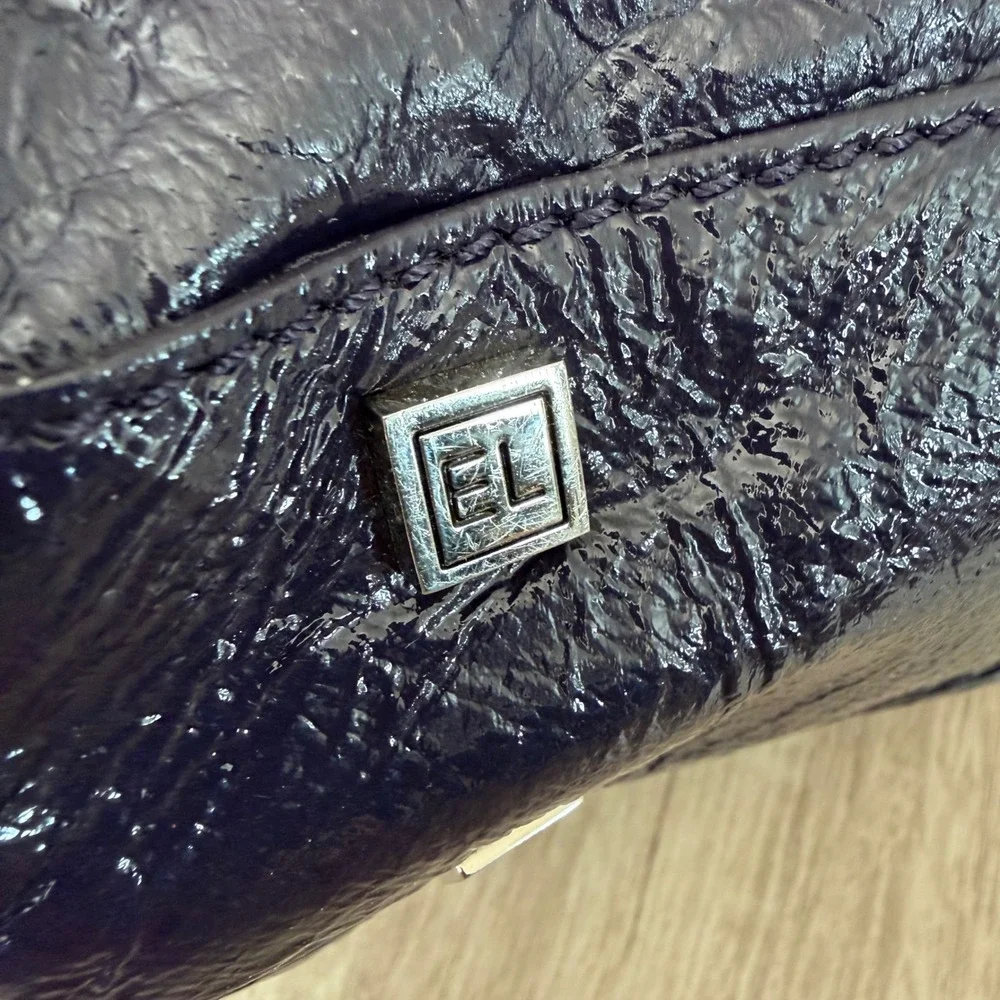 Elliott Lucca Black Patent Leather Frame Clutch